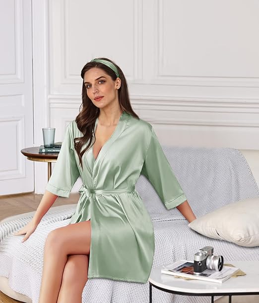 เซ็กซี่ซาตินชุดราตรี Kimono Ro - Robe Silk Women บทวิจารณ์และราคา