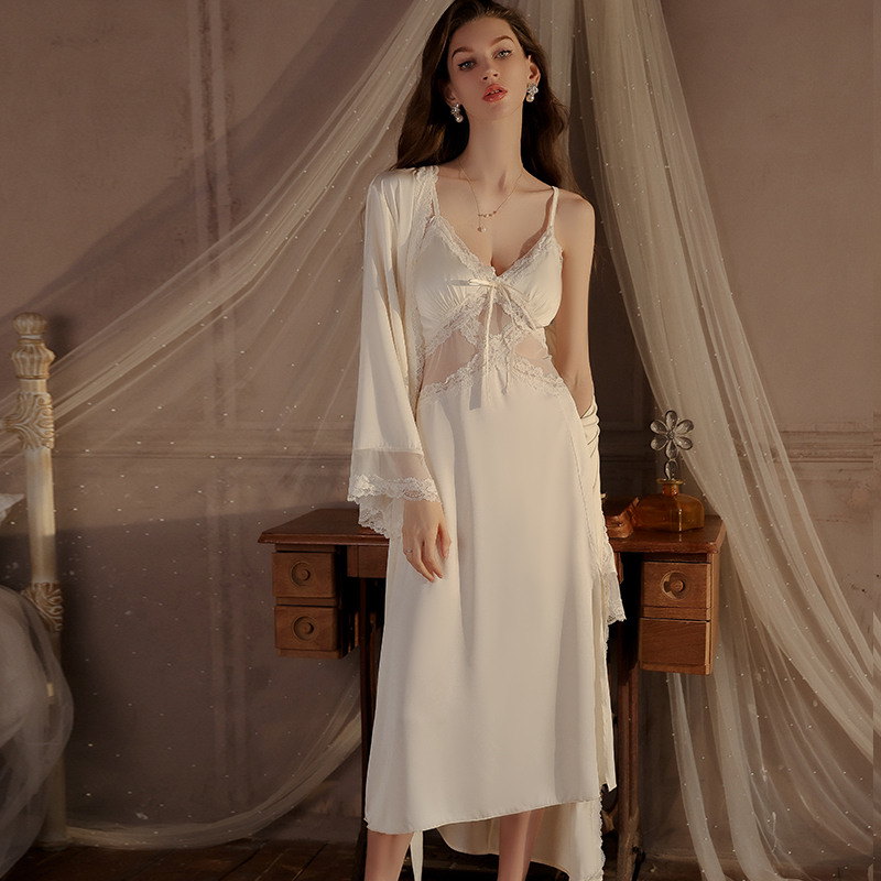 ชุดนอนผู้หญิงสไตล์ฝรั่งเศสแบบโ - Robe Silk Women บทวิจารณ์และราคา