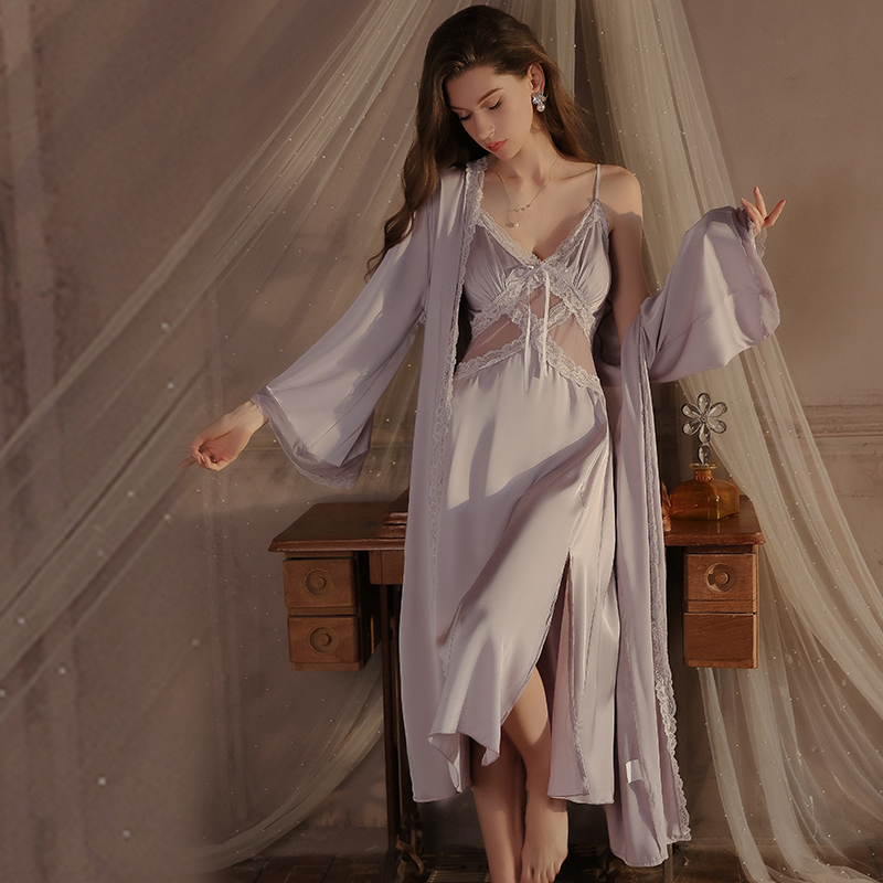 ชุดนอนผู้หญิงสไตล์ฝรั่งเศสแบบโ - Robe Silk Women บทวิจารณ์และราคา